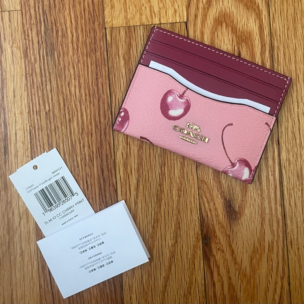 Coach Slim ID Card Case with Cherry Print Cardholder